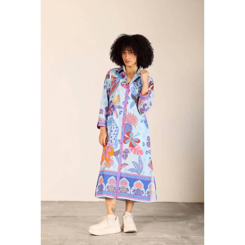 NEW MAUDE VIVANTE eliza button down midi dress in azure safari